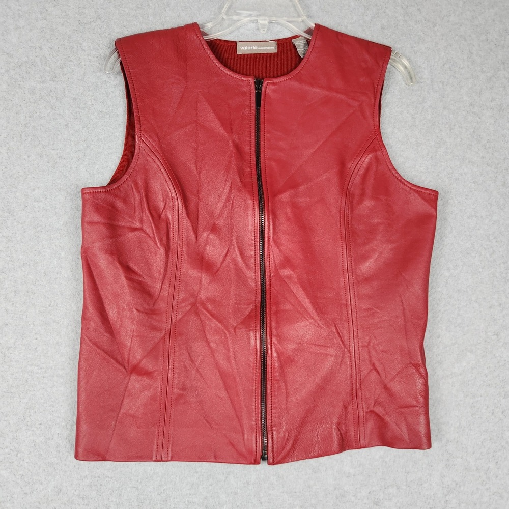 Valerie Separates Leather Vest Womens Large Red Merino Wool Mixed Media Zip Up